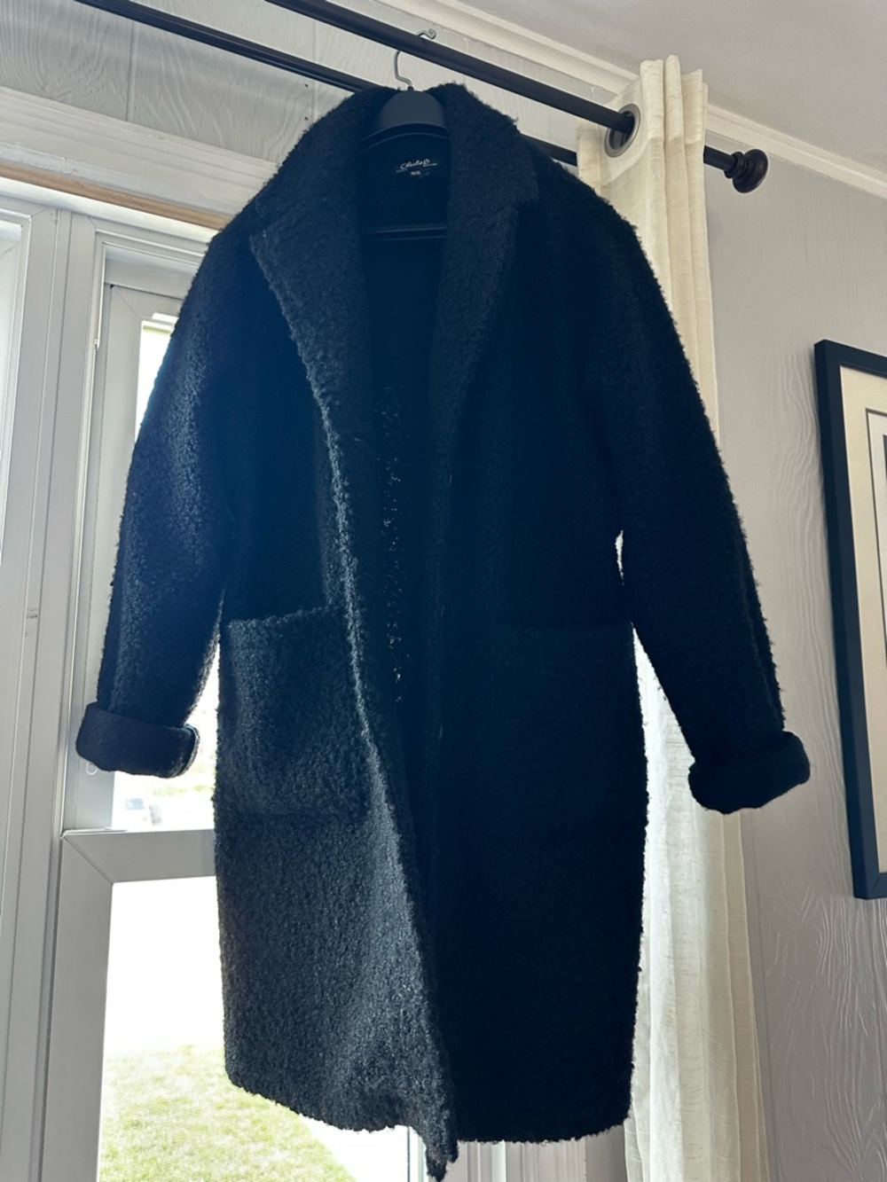 CHARLIE B Black Teddy Bouclé Longline Coat Size XL
